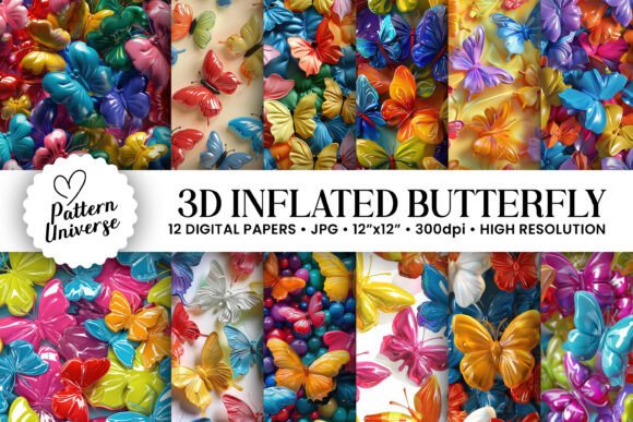 3D Inflated Butterflies Digital Papers