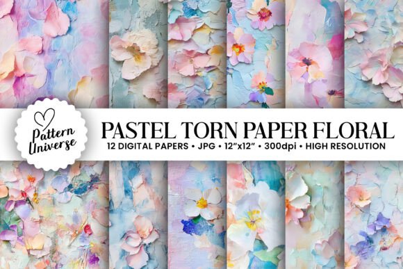 Abstract Pastel Torn Paper Flowers