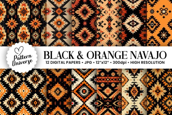 Black Orange Navajo Digital Papers