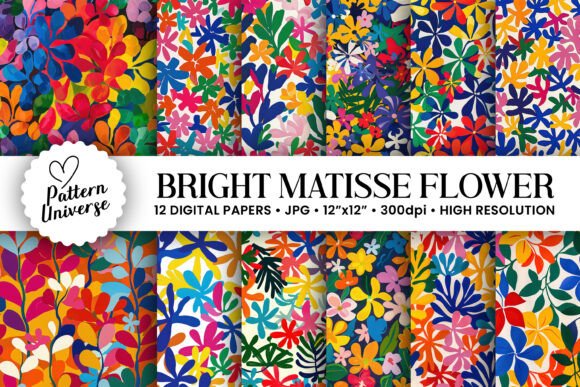 Colorful Matisse Flowers Digital Papers