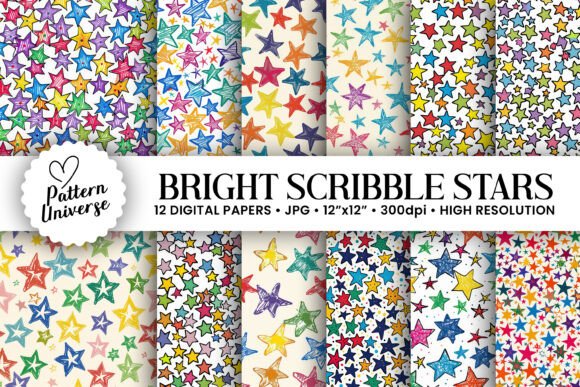 Colorful Scribble Stars Digital Papers