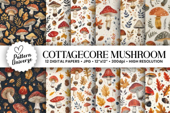 Cottagecore Mushrooms Digital Papers