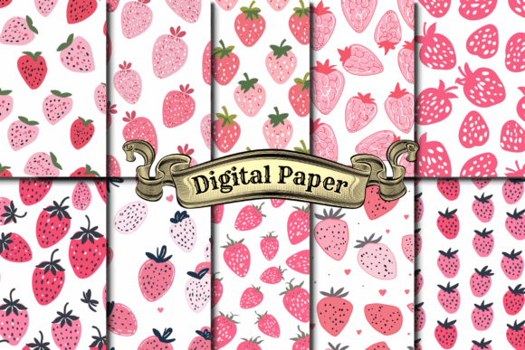 Cute Pink Strawberry Digital Paper