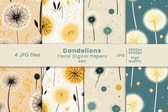 Dandelion Floral Digital Papers Set