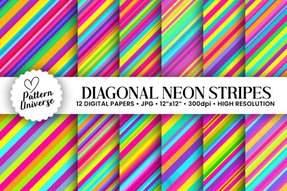 Diagonal Neon Stripes Digital Papers