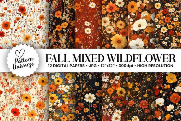 Fall Mixed Wildflowers Digital Papers