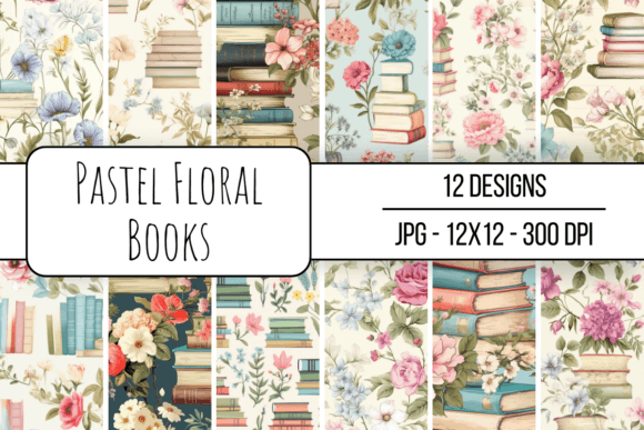 Pastel Floral Books Seamless Pattern