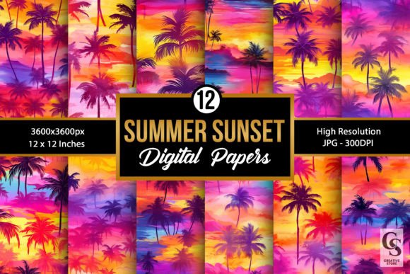 Summer Tropical Sunset Digital Papers